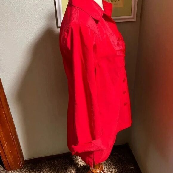 NWT 3/4 Sleeve Multiples Medium Red Button Down Shirt  #155 - Picture 3 of 6